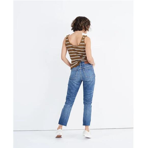 Madewell High Rise Slim Cropped Raw Hem The Boyjean Dark Wash Jeans 32 - Picture 1 of 10